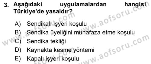 Sendikacılık Dersi 2023 - 2024 Yılı (Vize) Ara Sınav Soruları 3. Soru