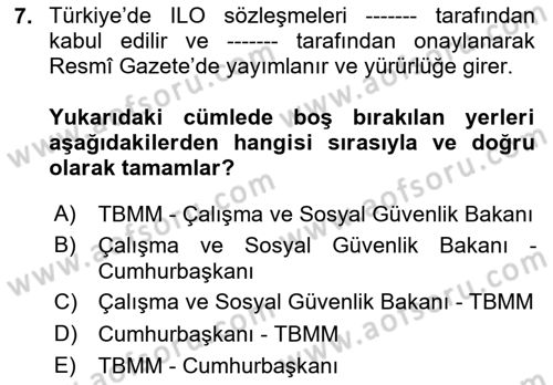 Sendikacılık Dersi 2023 - 2024 Yılı (Vize) Ara Sınav Soruları 7. Soru