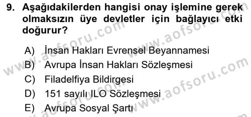Sendikacılık Dersi 2023 - 2024 Yılı (Vize) Ara Sınav Soruları 9. Soru