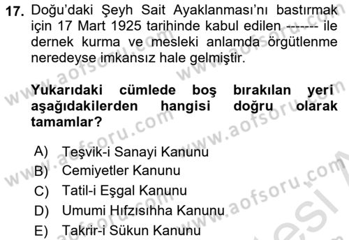 Sendikacılık Dersi 2023 - 2024 Yılı (Final) Dönem Sonu Sınav Soruları 17. Soru