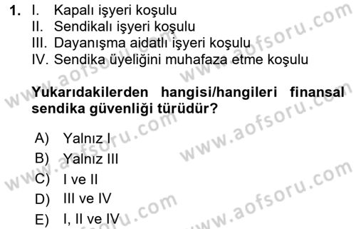 Sendikacılık Dersi 2023 - 2024 Yılı Yaz Okulu Sınav Soruları 1. Soru