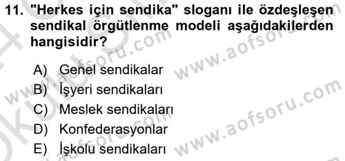 Sendikacılık Dersi 2023 - 2024 Yılı Yaz Okulu Sınav Soruları 11. Soru