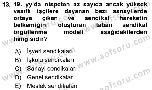 Sendikacılık Dersi 2023 - 2024 Yılı Yaz Okulu Sınav Soruları 13. Soru