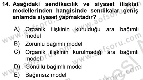 Sendikacılık Dersi 2023 - 2024 Yılı Yaz Okulu Sınav Soruları 14. Soru