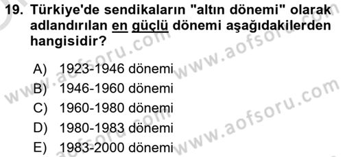 Sendikacılık Dersi 2023 - 2024 Yılı Yaz Okulu Sınav Soruları 19. Soru
