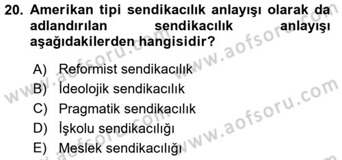 Sendikacılık Dersi 2023 - 2024 Yılı Yaz Okulu Sınav Soruları 20. Soru