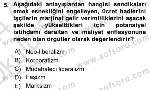 Sendikacılık Dersi 2023 - 2024 Yılı Yaz Okulu Sınav Soruları 5. Soru