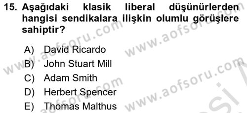 Sendikacılık Dersi 2024 - 2025 Yılı (Vize) Ara Sınav Soruları 15. Soru