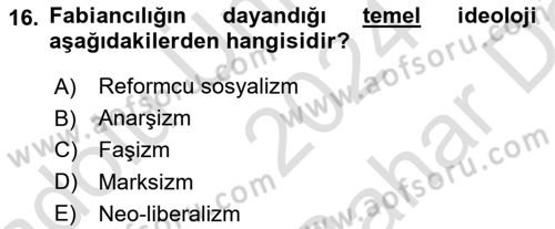 Sendikacılık Dersi 2024 - 2025 Yılı (Vize) Ara Sınav Soruları 16. Soru