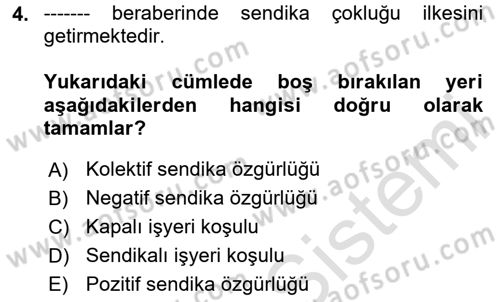 Sendikacılık Dersi 2024 - 2025 Yılı (Vize) Ara Sınav Soruları 4. Soru