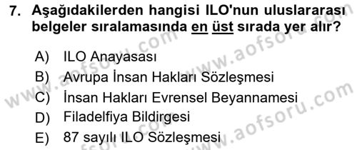 Sendikacılık Dersi 2024 - 2025 Yılı (Vize) Ara Sınav Soruları 7. Soru