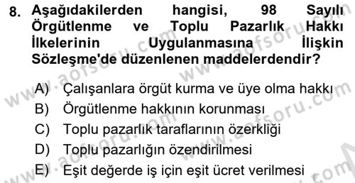 Sendikacılık Dersi 2024 - 2025 Yılı (Vize) Ara Sınav Soruları 8. Soru