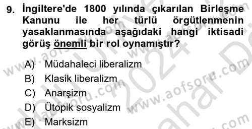 Sendikacılık Dersi 2024 - 2025 Yılı (Vize) Ara Sınav Soruları 9. Soru