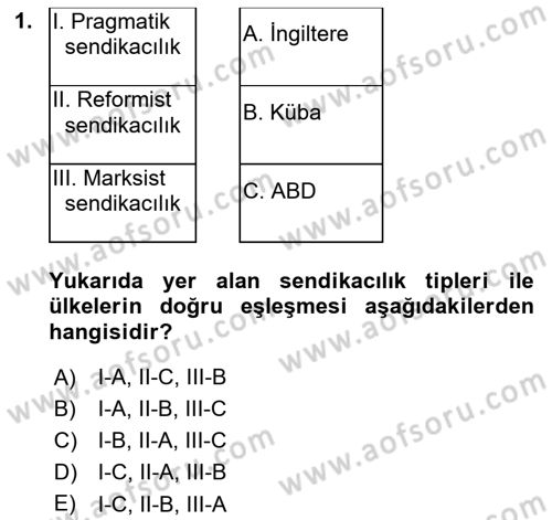 Sendikacılık Dersi 2024 - 2025 Yılı (Final) Dönem Sonu Sınav Soruları 1. Soru