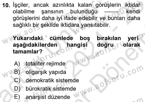 Sendikacılık Dersi 2024 - 2025 Yılı (Final) Dönem Sonu Sınav Soruları 10. Soru