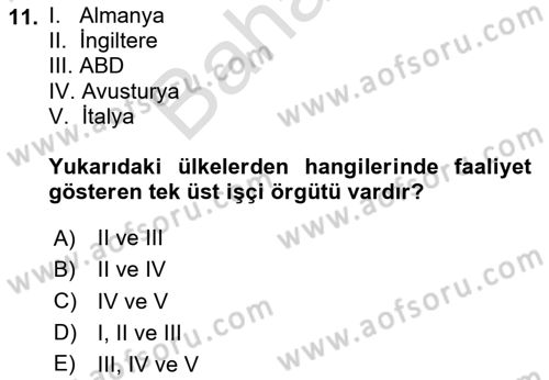 Sendikacılık Dersi 2024 - 2025 Yılı (Final) Dönem Sonu Sınav Soruları 11. Soru