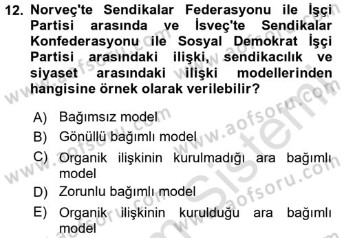 Sendikacılık Dersi 2024 - 2025 Yılı (Final) Dönem Sonu Sınav Soruları 12. Soru