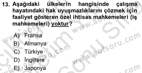 Sendikacılık Dersi 2024 - 2025 Yılı (Final) Dönem Sonu Sınav Soruları 13. Soru