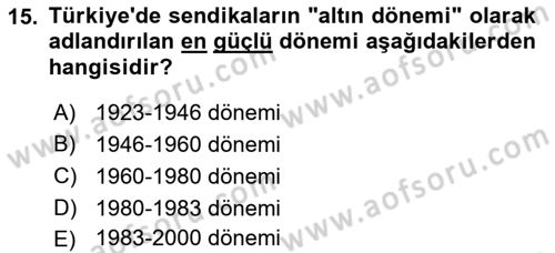 Sendikacılık Dersi 2024 - 2025 Yılı (Final) Dönem Sonu Sınav Soruları 15. Soru