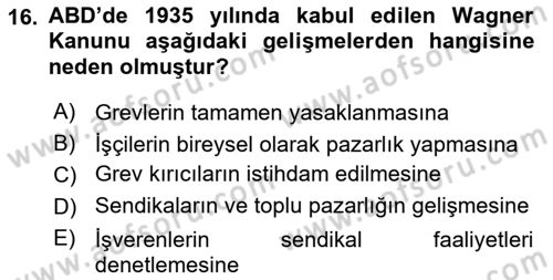 Sendikacılık Dersi 2024 - 2025 Yılı (Final) Dönem Sonu Sınav Soruları 16. Soru