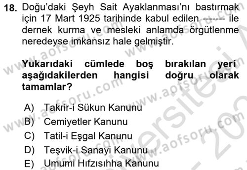 Sendikacılık Dersi 2024 - 2025 Yılı (Final) Dönem Sonu Sınav Soruları 18. Soru