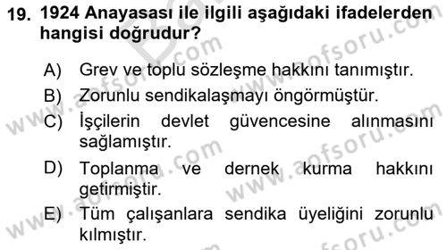 Sendikacılık Dersi 2024 - 2025 Yılı (Final) Dönem Sonu Sınav Soruları 19. Soru