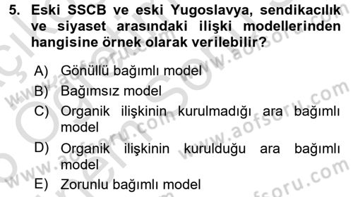 Sendikacılık Dersi 2024 - 2025 Yılı (Final) Dönem Sonu Sınav Soruları 5. Soru