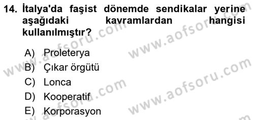 Sendikacılık Dersi 2025 - 2026 Yılı (Vize) Ara Sınav Soruları 14. Soru