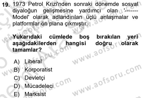 Sendikacılık Dersi 2025 - 2026 Yılı (Vize) Ara Sınav Soruları 19. Soru
