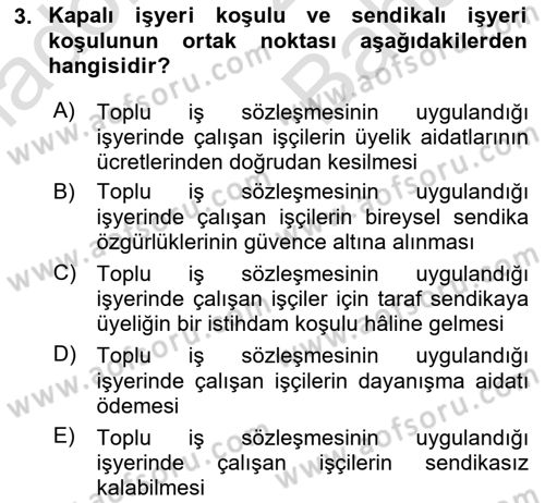 Sendikacılık Dersi 2025 - 2026 Yılı (Vize) Ara Sınav Soruları 3. Soru