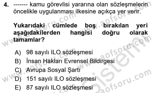 Sendikacılık Dersi 2025 - 2026 Yılı (Vize) Ara Sınav Soruları 4. Soru