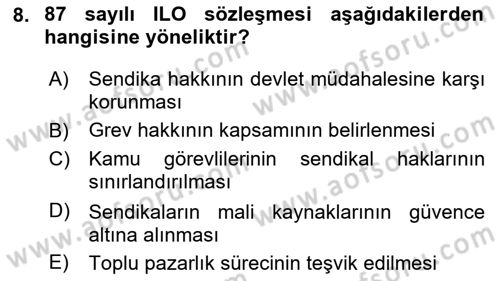 Sendikacılık Dersi 2025 - 2026 Yılı (Vize) Ara Sınav Soruları 8. Soru