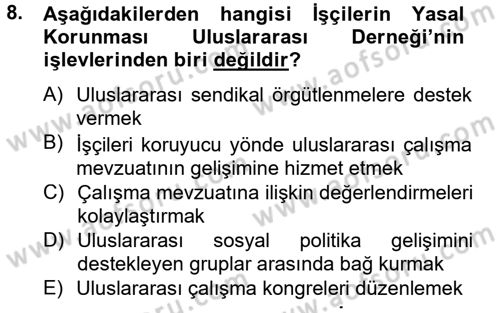 Uluslararası Sosyal Politika Dersi 2012 - 2013 Yılı (Vize) Ara Sınav Soruları 8. Soru