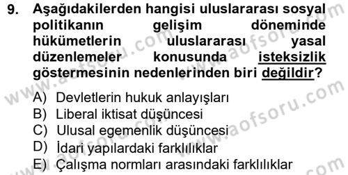 Uluslararası Sosyal Politika Dersi 2012 - 2013 Yılı (Vize) Ara Sınav Soruları 9. Soru