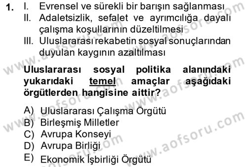 Uluslararası Sosyal Politika Dersi 2013 - 2014 Yılı (Final) Dönem Sonu Sınav Soruları 1. Soru