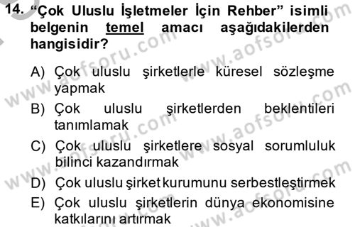 Uluslararası Sosyal Politika Dersi 2013 - 2014 Yılı (Final) Dönem Sonu Sınav Soruları 14. Soru