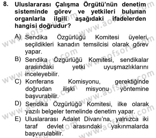 Uluslararası Sosyal Politika Dersi 2013 - 2014 Yılı (Final) Dönem Sonu Sınav Soruları 8. Soru