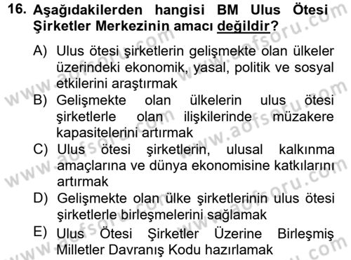 Uluslararası Sosyal Politika Dersi 2013 - 2014 Yılı Tek Ders Sınav Soruları 16. Soru