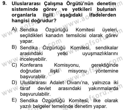 Uluslararası Sosyal Politika Dersi 2013 - 2014 Yılı Tek Ders Sınav Soruları 9. Soru