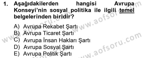 Uluslararası Sosyal Politika Dersi 2014 - 2015 Yılı (Vize) Ara Sınav Soruları 1. Soru