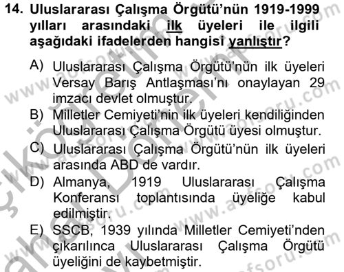 Uluslararası Sosyal Politika Dersi 2014 - 2015 Yılı (Vize) Ara Sınav Soruları 14. Soru