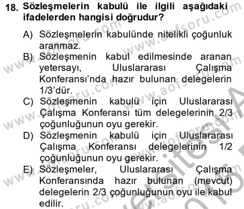 Uluslararası Sosyal Politika Dersi 2014 - 2015 Yılı (Vize) Ara Sınav Soruları 18. Soru