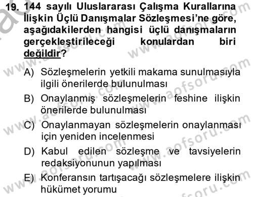 Uluslararası Sosyal Politika Dersi 2014 - 2015 Yılı (Vize) Ara Sınav Soruları 19. Soru