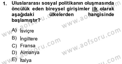 Uluslararası Sosyal Politika Dersi 2014 - 2015 Yılı (Final) Dönem Sonu Sınavı 1. Soru