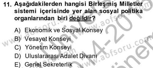 Uluslararası Sosyal Politika Dersi 2014 - 2015 Yılı (Final) Dönem Sonu Sınav Soruları 11. Soru