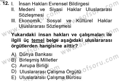 Uluslararası Sosyal Politika Dersi 2014 - 2015 Yılı (Final) Dönem Sonu Sınavı 12. Soru