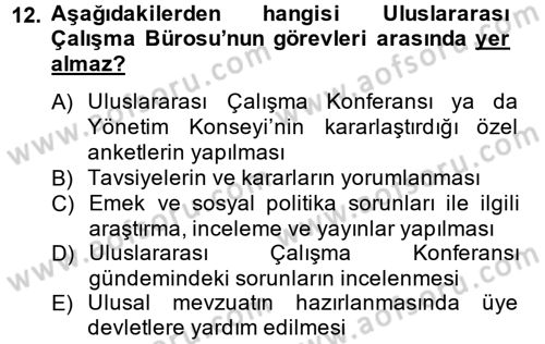 Uluslararası Sosyal Politika Dersi 2014 - 2015 Yılı Tek Ders Sınav Soruları 12. Soru