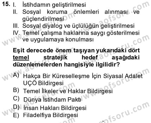 Uluslararası Sosyal Politika Dersi 2014 - 2015 Yılı Tek Ders Sınav Soruları 15. Soru