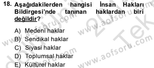 Uluslararası Sosyal Politika Dersi 2014 - 2015 Yılı Tek Ders Sınav Soruları 18. Soru