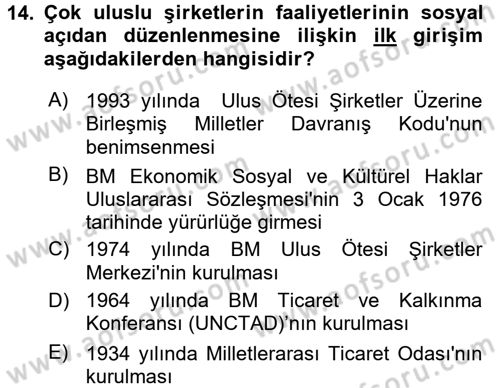 Uluslararası Sosyal Politika Dersi 2015 - 2016 Yılı (Final) Dönem Sonu Sınavı 14. Soru